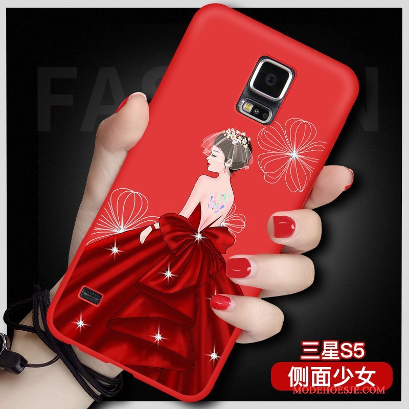 Hoesje Samsung Galaxy S5 Siliconen Rood Hanger, Hoes Samsung Galaxy S5 Bescherming Anti-fall Grote