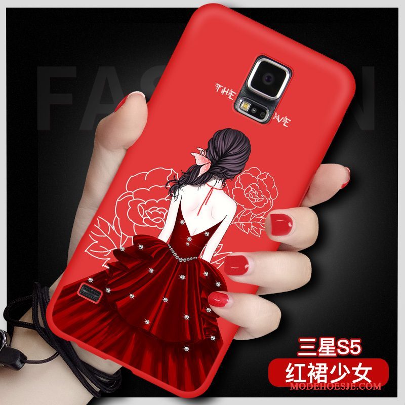 Hoesje Samsung Galaxy S5 Siliconen Rood Hanger, Hoes Samsung Galaxy S5 Bescherming Anti-fall Grote