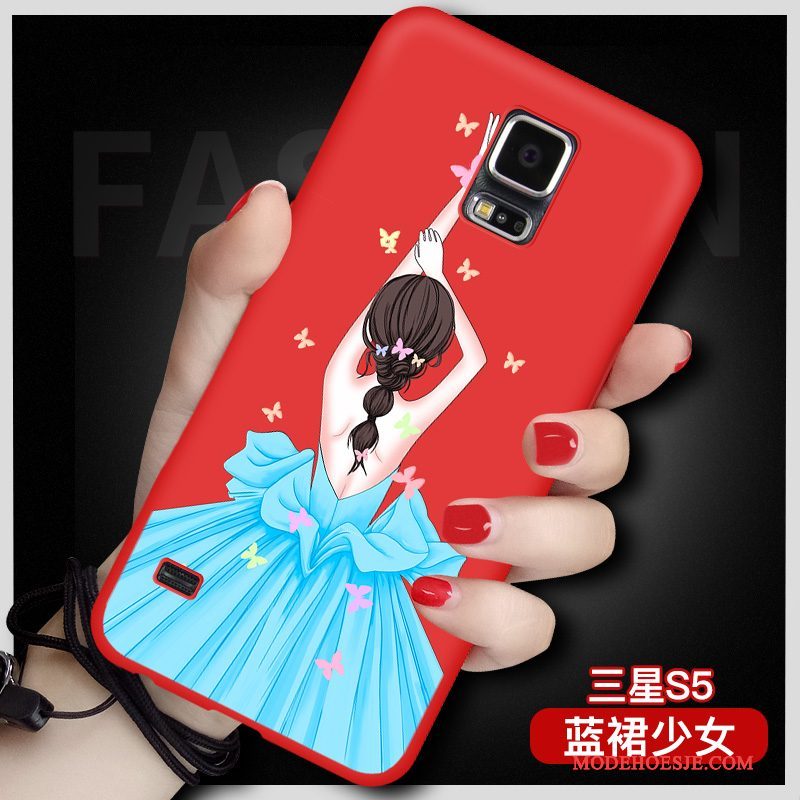 Hoesje Samsung Galaxy S5 Siliconen Rood Hanger, Hoes Samsung Galaxy S5 Bescherming Anti-fall Grote