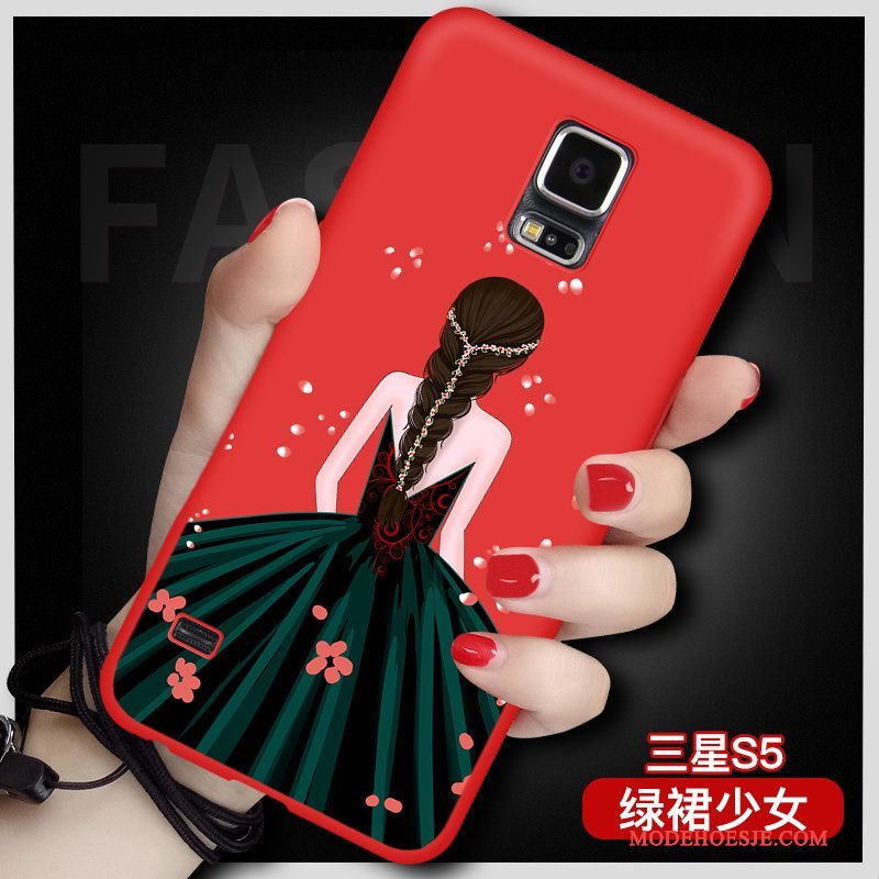 Hoesje Samsung Galaxy S5 Siliconen Rood Hanger, Hoes Samsung Galaxy S5 Bescherming Anti-fall Grote