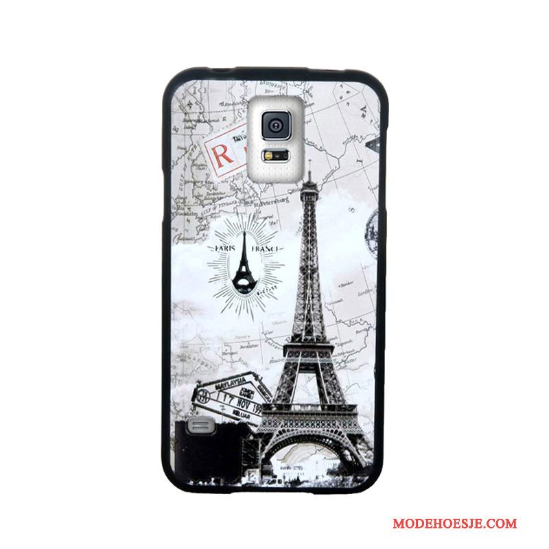 Hoesje Samsung Galaxy S5 Spotprent Skärmskydd Trend, Hoes Samsung Galaxy S5 Zacht Telefoon Wit