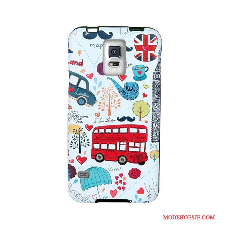 Hoesje Samsung Galaxy S5 Spotprent Skärmskydd Trend, Hoes Samsung Galaxy S5 Zacht Telefoon Wit