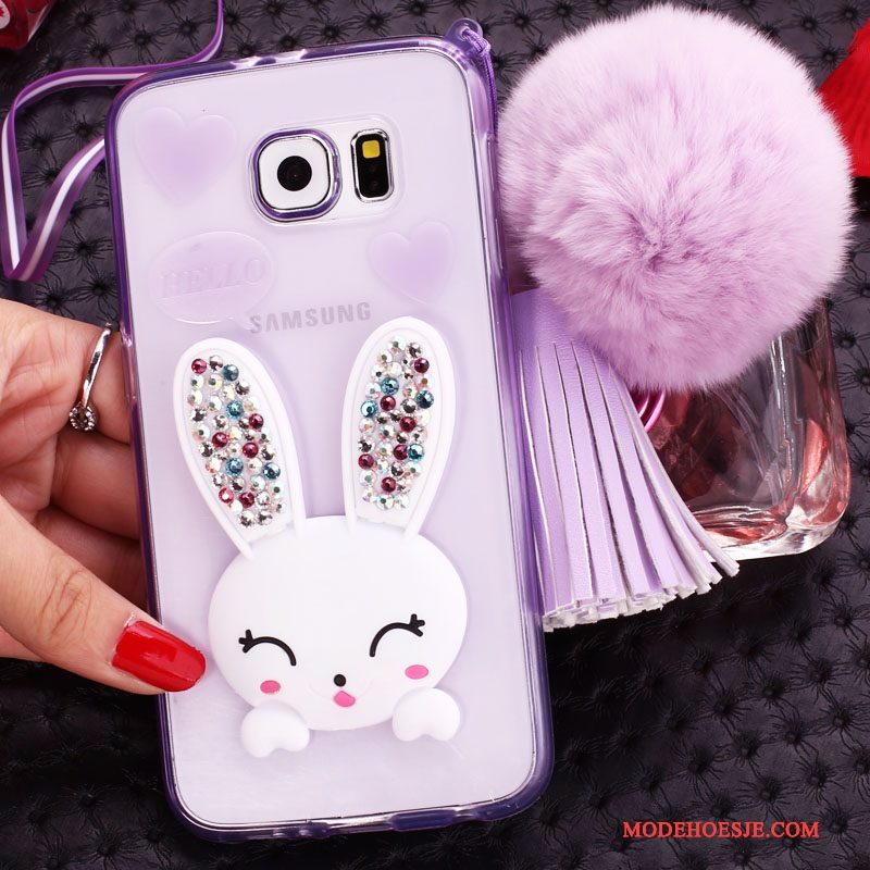 Hoesje Samsung Galaxy S6 Bescherming Konijntelefoon, Hoes Samsung Galaxy S6 Strass Doorzichtig Pompom