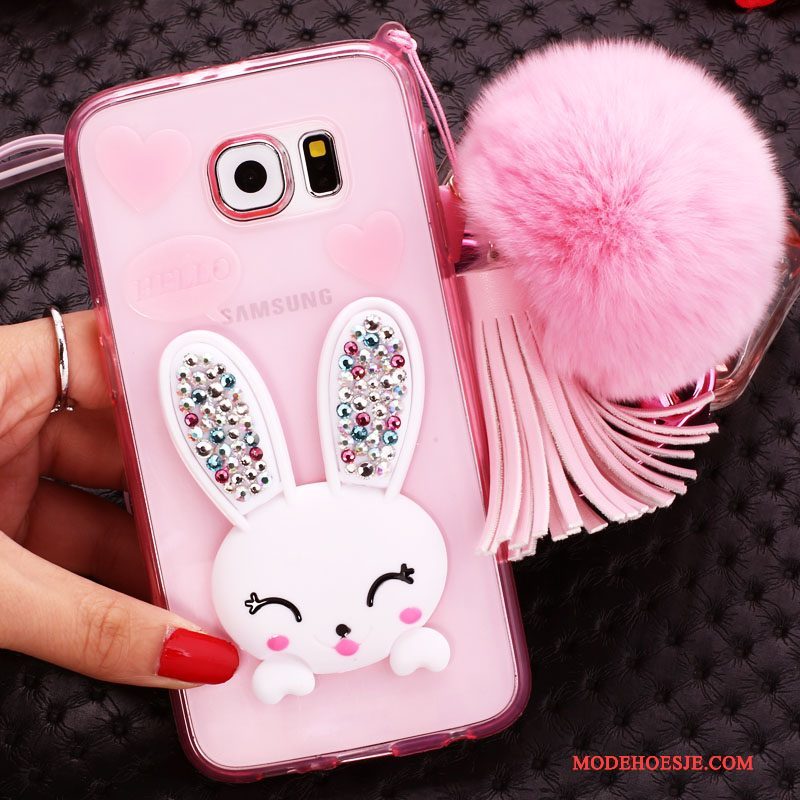 Hoesje Samsung Galaxy S6 Bescherming Konijntelefoon, Hoes Samsung Galaxy S6 Strass Doorzichtig Pompom