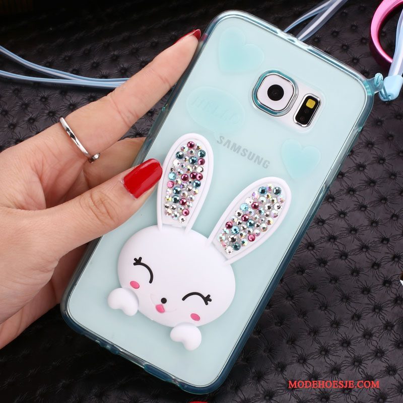 Hoesje Samsung Galaxy S6 Bescherming Konijntelefoon, Hoes Samsung Galaxy S6 Strass Doorzichtig Pompom