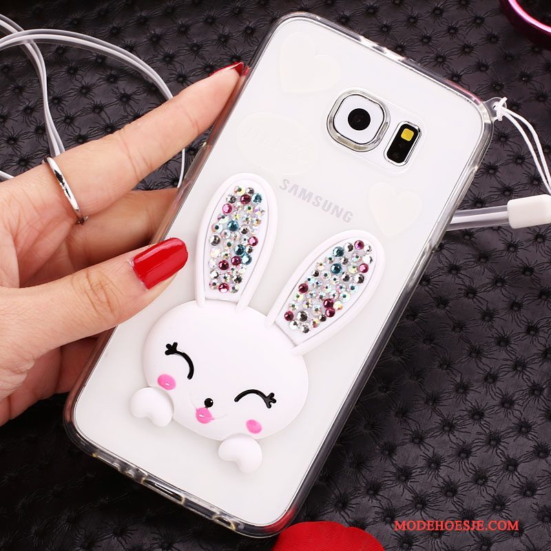 Hoesje Samsung Galaxy S6 Bescherming Konijntelefoon, Hoes Samsung Galaxy S6 Strass Doorzichtig Pompom