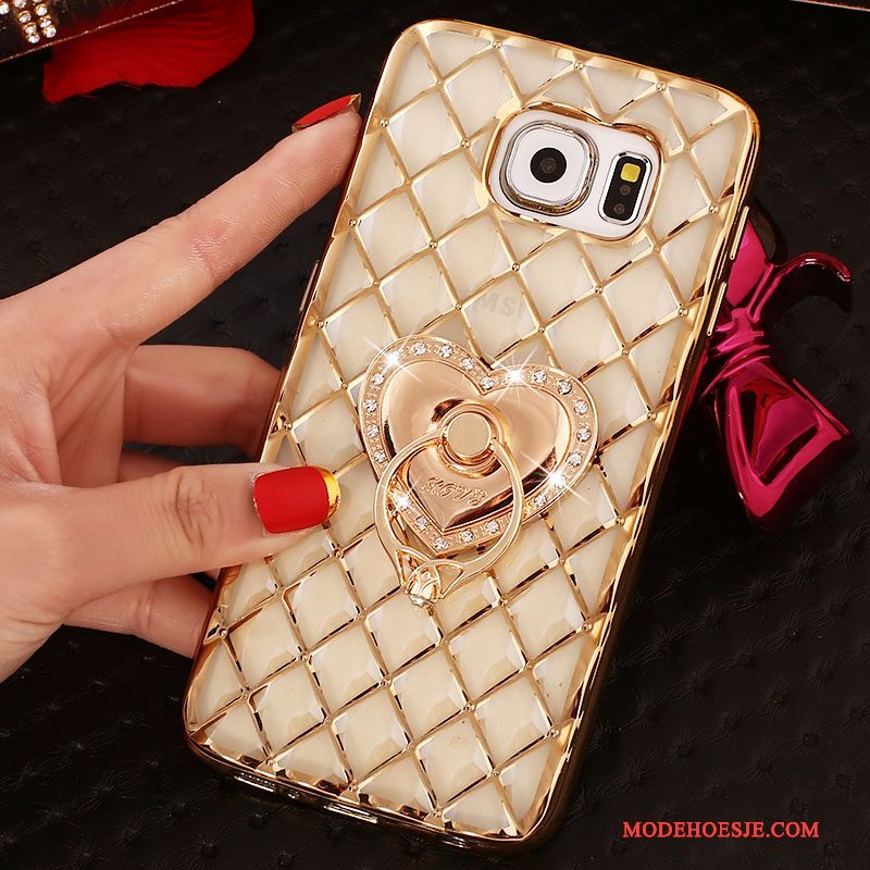 Hoesje Samsung Galaxy S6 Edge Bescherming Goud Dun, Hoes Samsung Galaxy S6 Edge Strass Ring