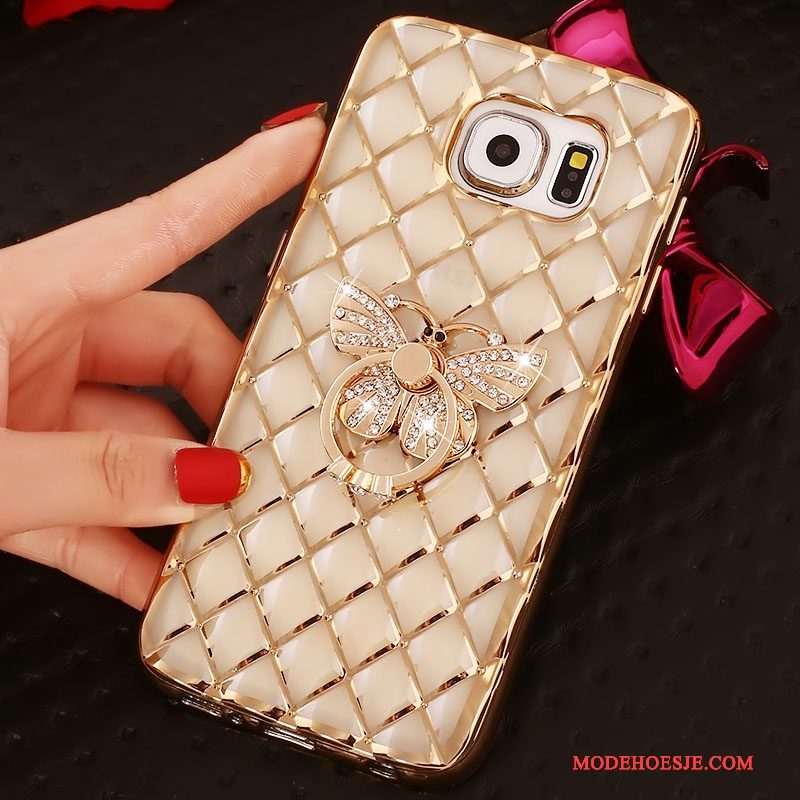 Hoesje Samsung Galaxy S6 Edge Bescherming Goud Dun, Hoes Samsung Galaxy S6 Edge Strass Ring