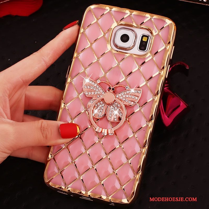 Hoesje Samsung Galaxy S6 Edge Bescherming Goud Dun, Hoes Samsung Galaxy S6 Edge Strass Ring