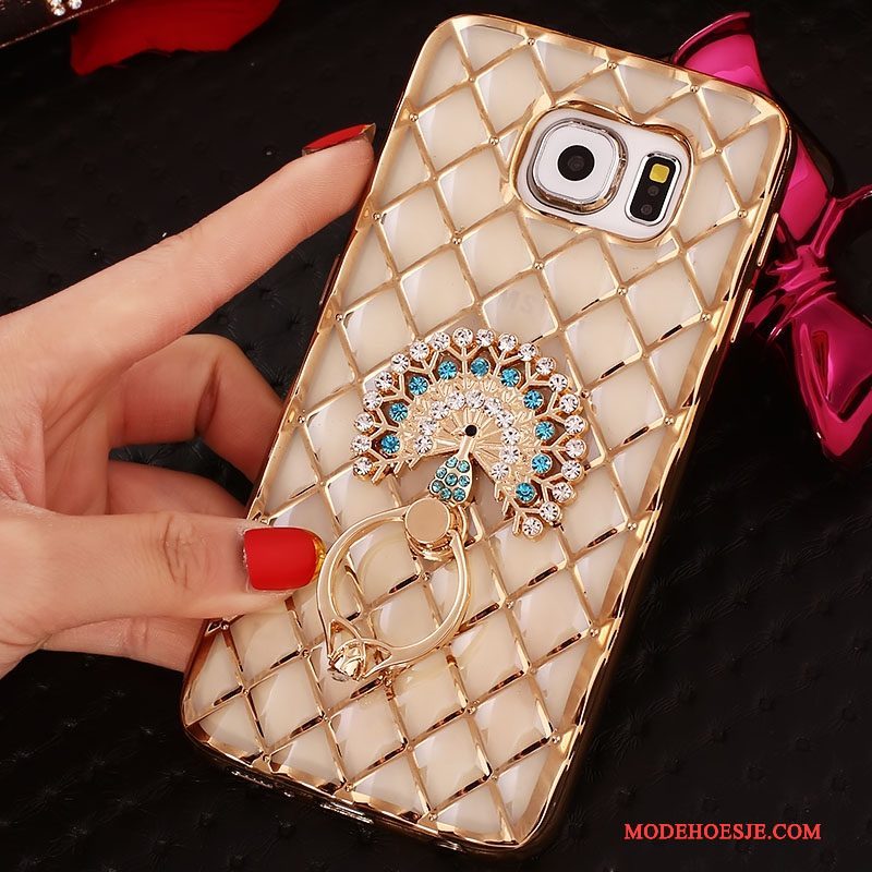 Hoesje Samsung Galaxy S6 Edge Bescherming Goud Dun, Hoes Samsung Galaxy S6 Edge Strass Ring