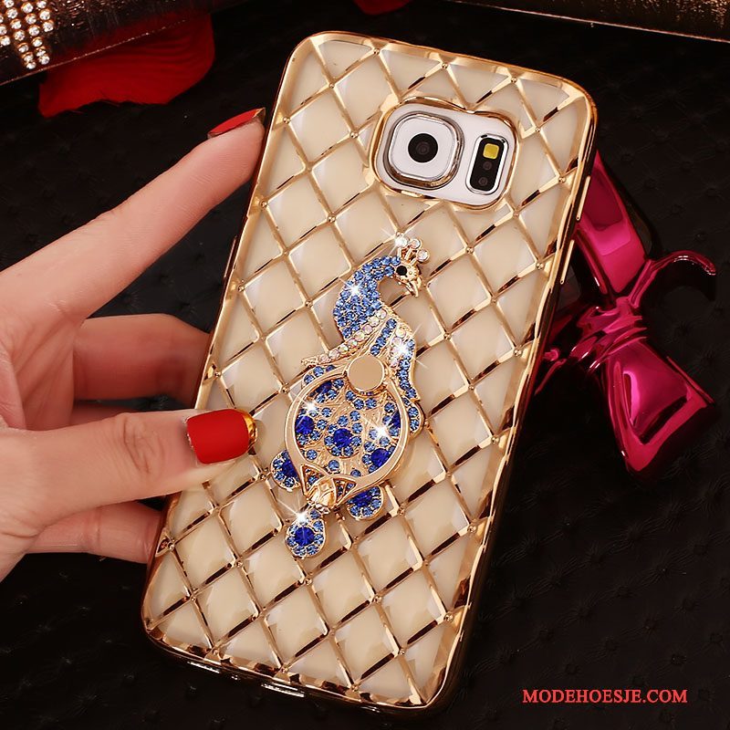 Hoesje Samsung Galaxy S6 Edge Bescherming Goud Dun, Hoes Samsung Galaxy S6 Edge Strass Ring