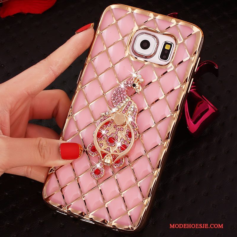 Hoesje Samsung Galaxy S6 Edge Bescherming Goud Dun, Hoes Samsung Galaxy S6 Edge Strass Ring