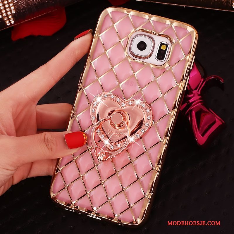 Hoesje Samsung Galaxy S6 Edge Bescherming Goud Dun, Hoes Samsung Galaxy S6 Edge Strass Ring