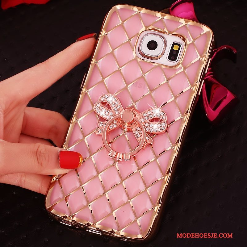 Hoesje Samsung Galaxy S6 Edge Bescherming Goud Dun, Hoes Samsung Galaxy S6 Edge Strass Ring