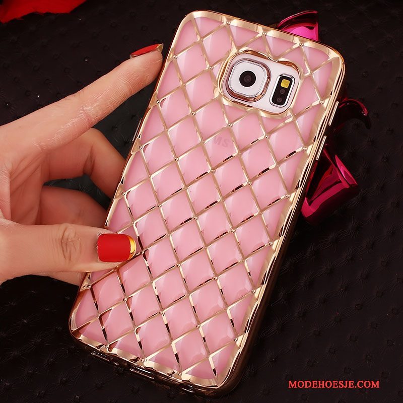 Hoesje Samsung Galaxy S6 Edge + Bescherming Ring Roze, Hoes Samsung Galaxy S6 Edge + Strass