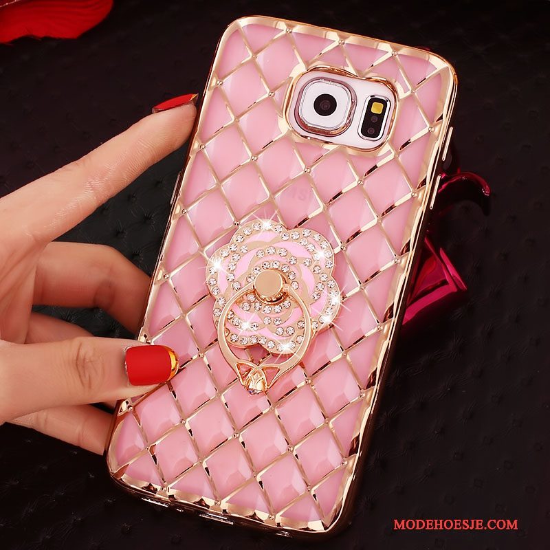 Hoesje Samsung Galaxy S6 Edge + Bescherming Ring Roze, Hoes Samsung Galaxy S6 Edge + Strass