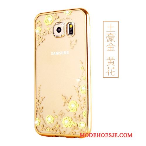 Hoesje Samsung Galaxy S6 Edge + Bescherming Telefoon Ring, Hoes Samsung Galaxy S6 Edge + Zacht Goud
