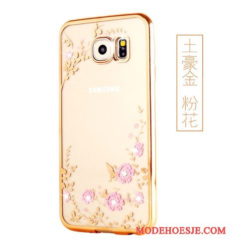 Hoesje Samsung Galaxy S6 Edge + Bescherming Telefoon Ring, Hoes Samsung Galaxy S6 Edge + Zacht Goud