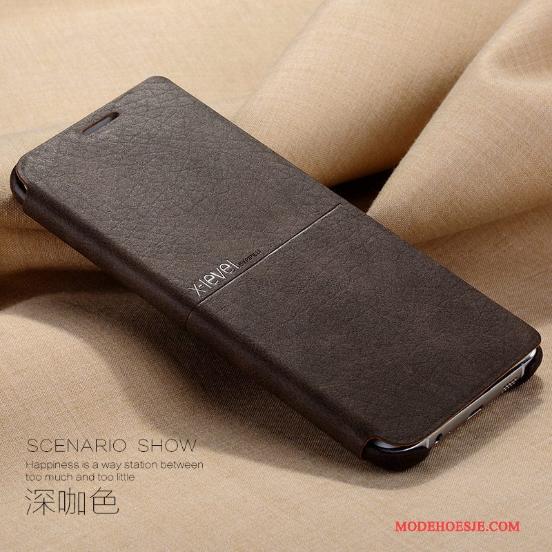 Hoesje Samsung Galaxy S6 Edge Folio Anti-falltelefoon, Hoes Samsung Galaxy S6 Edge Leer Dun