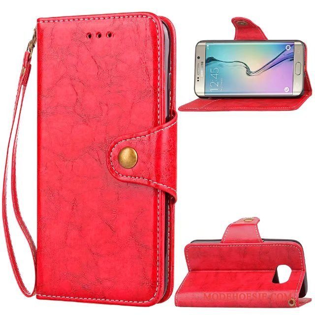 Hoesje Samsung Galaxy S6 Edge Leer Telefoon Bedrijf, Hoes Samsung Galaxy S6 Edge Folio Rood Trendy Merk