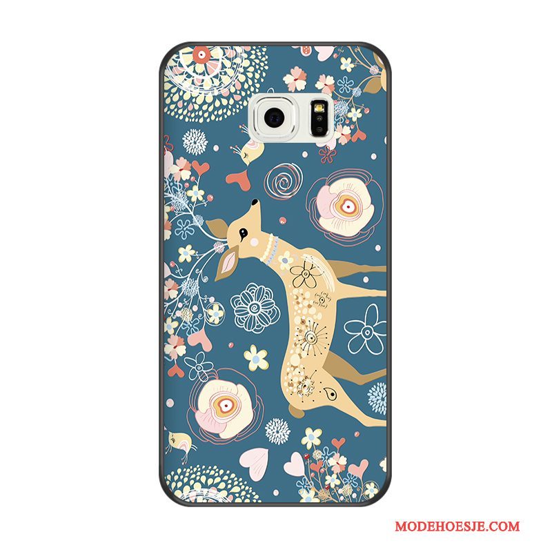 Hoesje Samsung Galaxy S6 Edge Reliëf Zwarttelefoon, Hoes Samsung Galaxy S6 Edge Bescherming Blauw