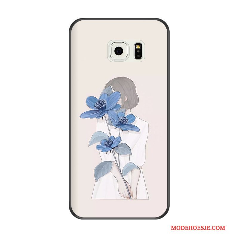 Hoesje Samsung Galaxy S6 Edge Reliëf Zwarttelefoon, Hoes Samsung Galaxy S6 Edge Bescherming Blauw