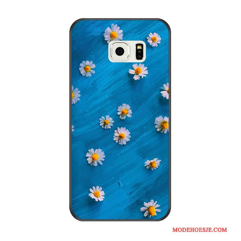 Hoesje Samsung Galaxy S6 Edge Reliëf Zwarttelefoon, Hoes Samsung Galaxy S6 Edge Bescherming Blauw