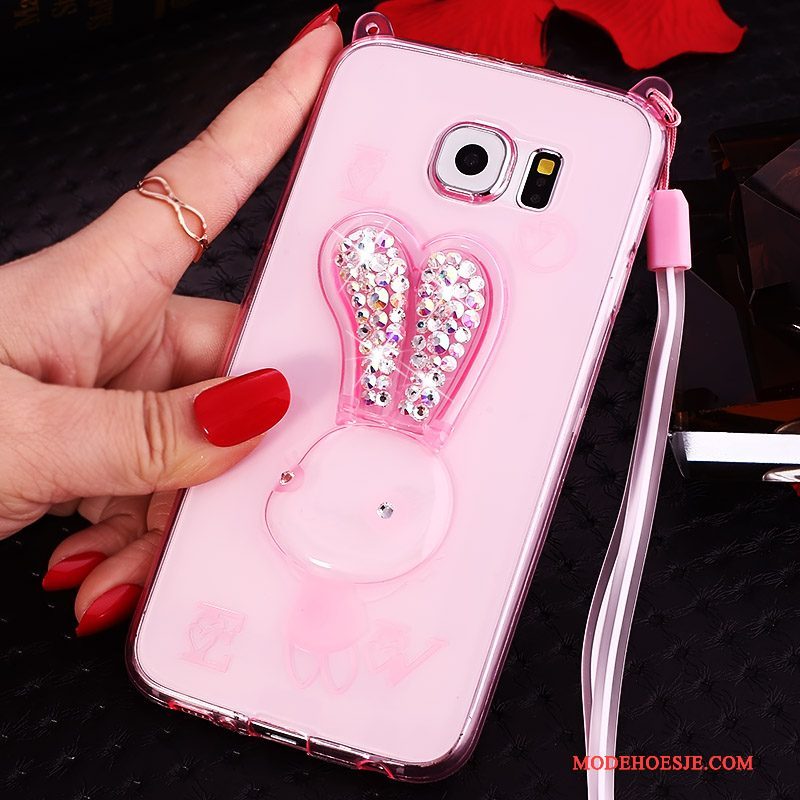 Hoesje Samsung Galaxy S6 Edge + Spotprent Hanger Purper, Hoes Samsung Galaxy S6 Edge + Strass Telefoon