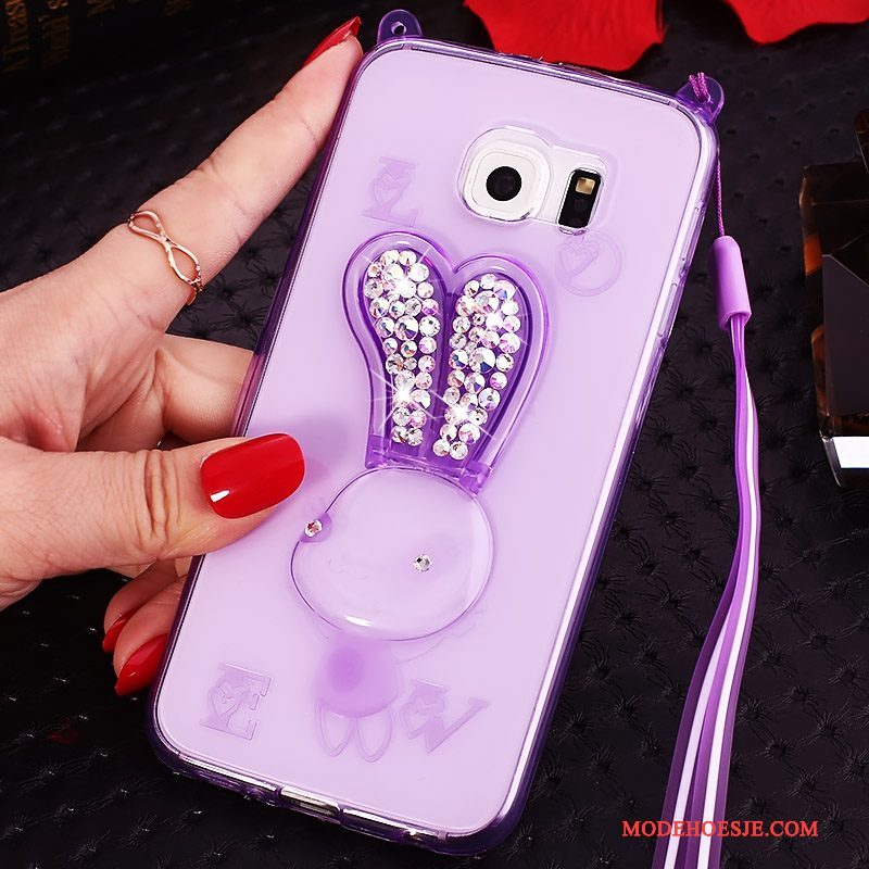 Hoesje Samsung Galaxy S6 Edge + Spotprent Hanger Purper, Hoes Samsung Galaxy S6 Edge + Strass Telefoon