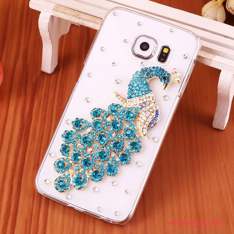 Hoesje Samsung Galaxy S6 Edge + Strass Blauw Doorzichtig, Hoes Samsung Galaxy S6 Edge + Bescherming