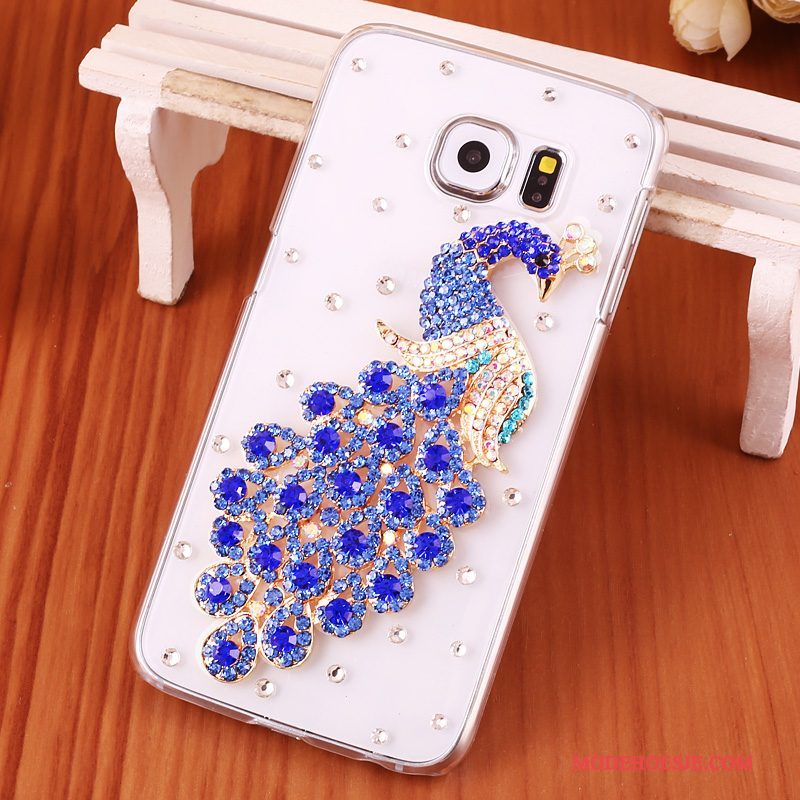 Hoesje Samsung Galaxy S6 Edge + Strass Blauw Doorzichtig, Hoes Samsung Galaxy S6 Edge + Bescherming