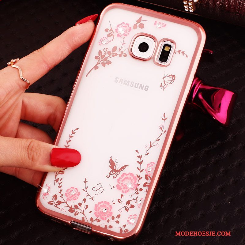 Hoesje Samsung Galaxy S6 Edge Strass Blauw Klittenband, Hoes Samsung Galaxy S6 Edge Bescherming Telefoon Ring