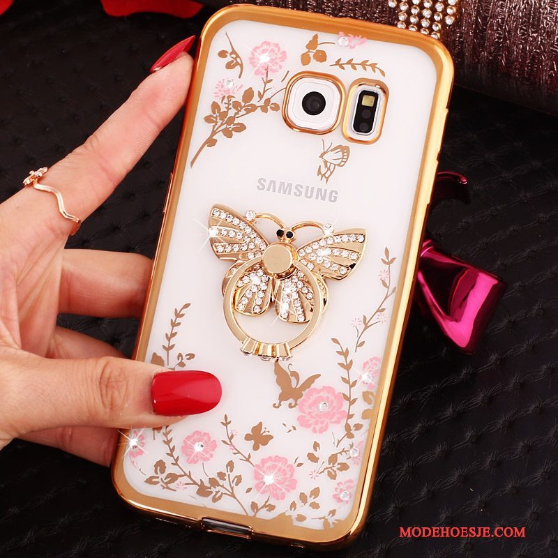 Hoesje Samsung Galaxy S6 Edge + Strass Blauwtelefoon, Hoes Samsung Galaxy S6 Edge + Siliconen