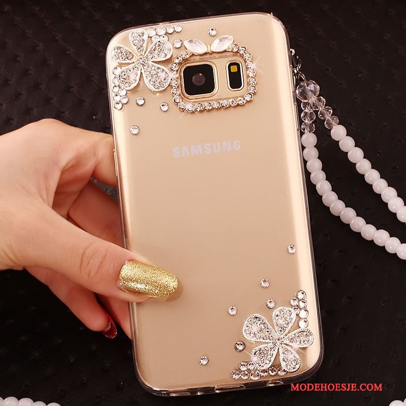 Hoesje Samsung Galaxy S6 Edge Strass Goud Trend, Hoes Samsung Galaxy S6 Edge Bescherming Telefoon