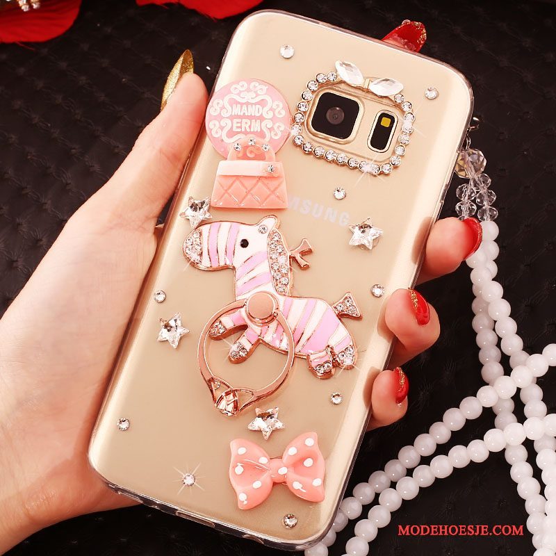 Hoesje Samsung Galaxy S6 Edge Strass Goud Trend, Hoes Samsung Galaxy S6 Edge Bescherming Telefoon