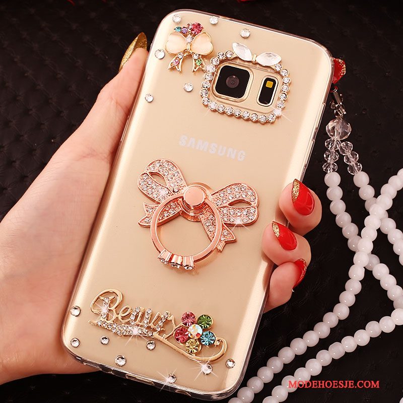 Hoesje Samsung Galaxy S6 Edge Strass Goud Trend, Hoes Samsung Galaxy S6 Edge Bescherming Telefoon