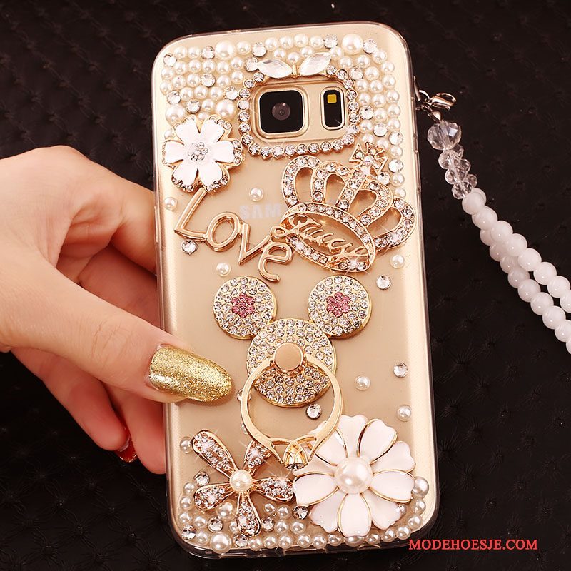 Hoesje Samsung Galaxy S6 Edge Strass Goud Trend, Hoes Samsung Galaxy S6 Edge Bescherming Telefoon