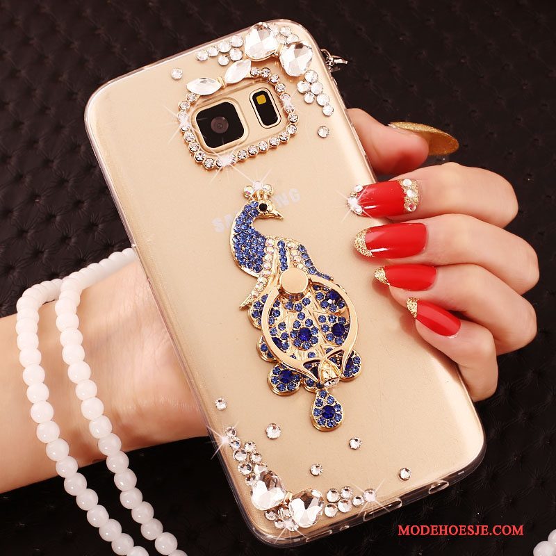 Hoesje Samsung Galaxy S6 Edge Strass Goud Trend, Hoes Samsung Galaxy S6 Edge Bescherming Telefoon