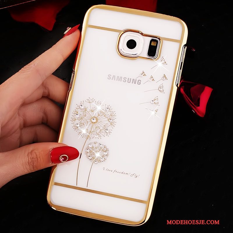 Hoesje Samsung Galaxy S6 Edge Strass Telefoon Doorzichtig, Hoes Samsung Galaxy S6 Edge Bescherming Goud Hard