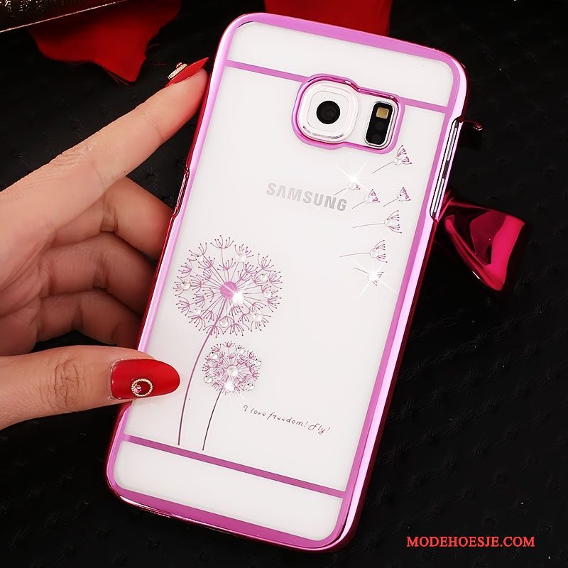 Hoesje Samsung Galaxy S6 Edge Strass Telefoon Doorzichtig, Hoes Samsung Galaxy S6 Edge Bescherming Goud Hard