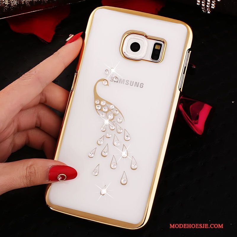 Hoesje Samsung Galaxy S6 Edge Strass Telefoon Doorzichtig, Hoes Samsung Galaxy S6 Edge Bescherming Goud Hard