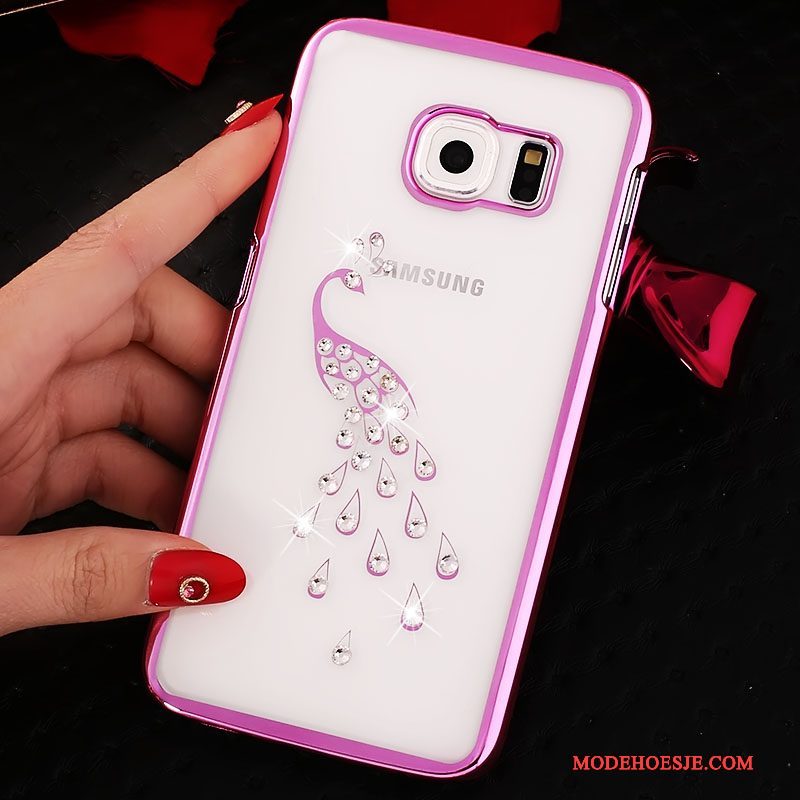 Hoesje Samsung Galaxy S6 Edge Strass Telefoon Doorzichtig, Hoes Samsung Galaxy S6 Edge Bescherming Goud Hard