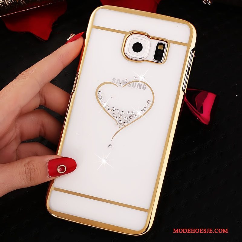 Hoesje Samsung Galaxy S6 Edge Strass Telefoon Doorzichtig, Hoes Samsung Galaxy S6 Edge Bescherming Goud Hard