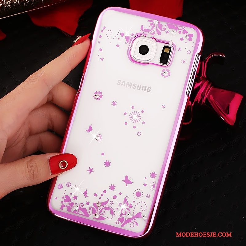 Hoesje Samsung Galaxy S6 Edge Strass Telefoon Doorzichtig, Hoes Samsung Galaxy S6 Edge Bescherming Goud Hard