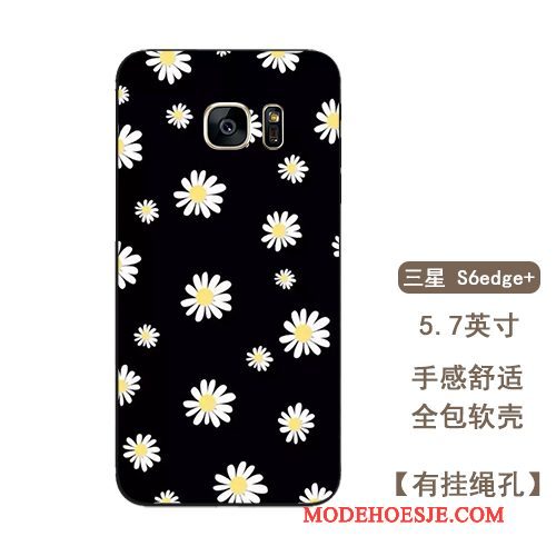 Hoesje Samsung Galaxy S6 Edge + Zacht Madeliefjes Bloemen, Hoes Samsung Galaxy S6 Edge + Zakken Anti-fall Hanger