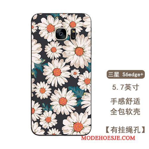 Hoesje Samsung Galaxy S6 Edge + Zacht Madeliefjes Bloemen, Hoes Samsung Galaxy S6 Edge + Zakken Anti-fall Hanger