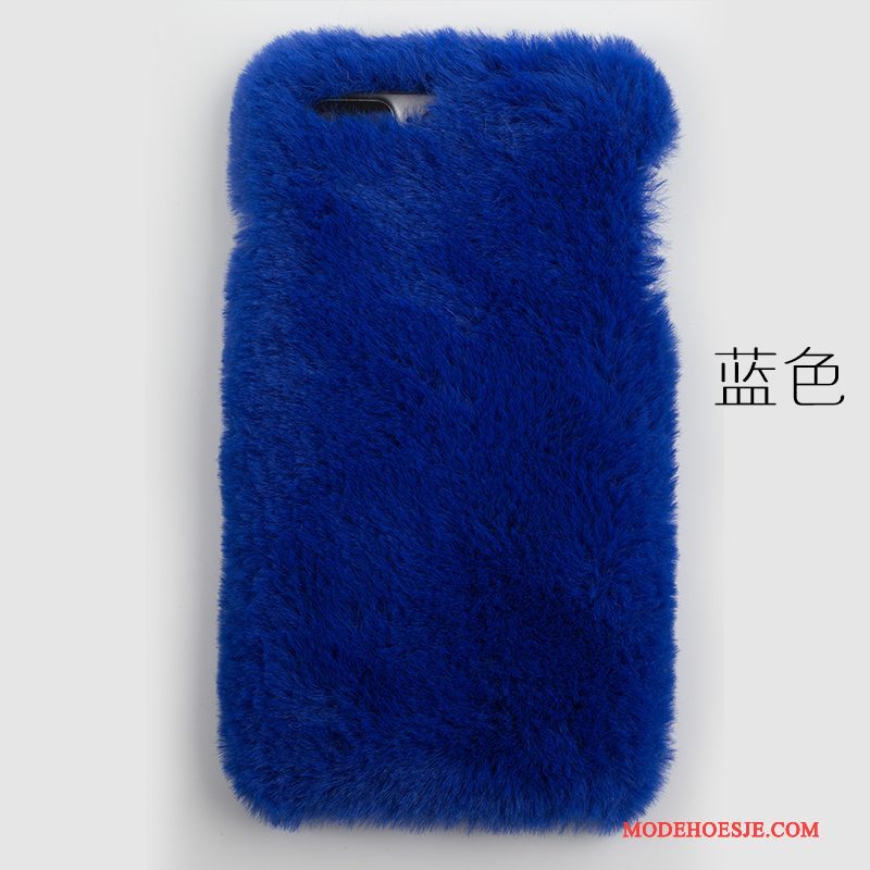 Hoesje Samsung Galaxy S6 Edge + Zacht Roze Konijnenbont, Hoes Samsung Galaxy S6 Edge + Telefoon Pluche
