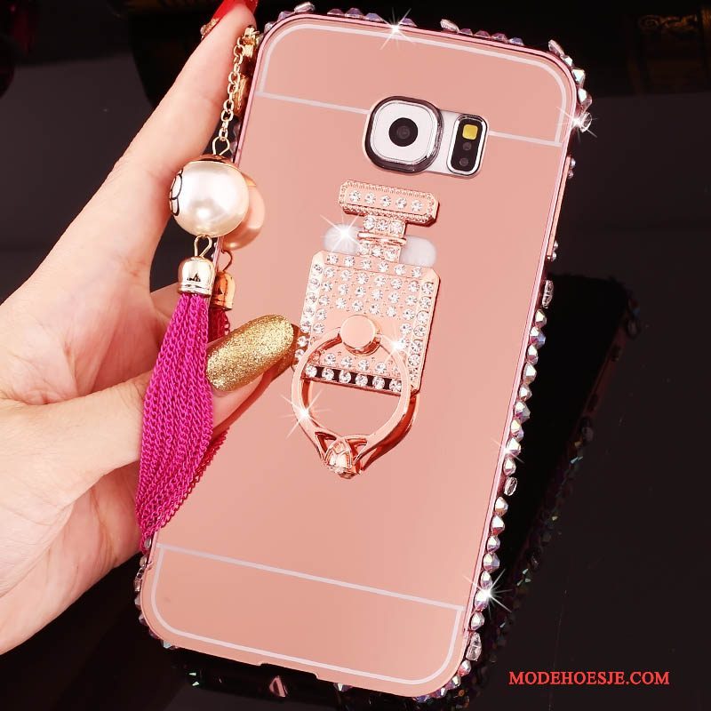 Hoesje Samsung Galaxy S6 Edge + Zakken Omlijsting Ring, Hoes Samsung Galaxy S6 Edge + Strass Telefoon Roze