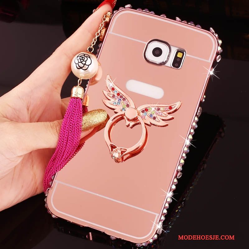 Hoesje Samsung Galaxy S6 Edge + Zakken Omlijsting Ring, Hoes Samsung Galaxy S6 Edge + Strass Telefoon Roze