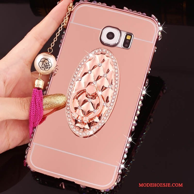 Hoesje Samsung Galaxy S6 Edge + Zakken Omlijsting Ring, Hoes Samsung Galaxy S6 Edge + Strass Telefoon Roze